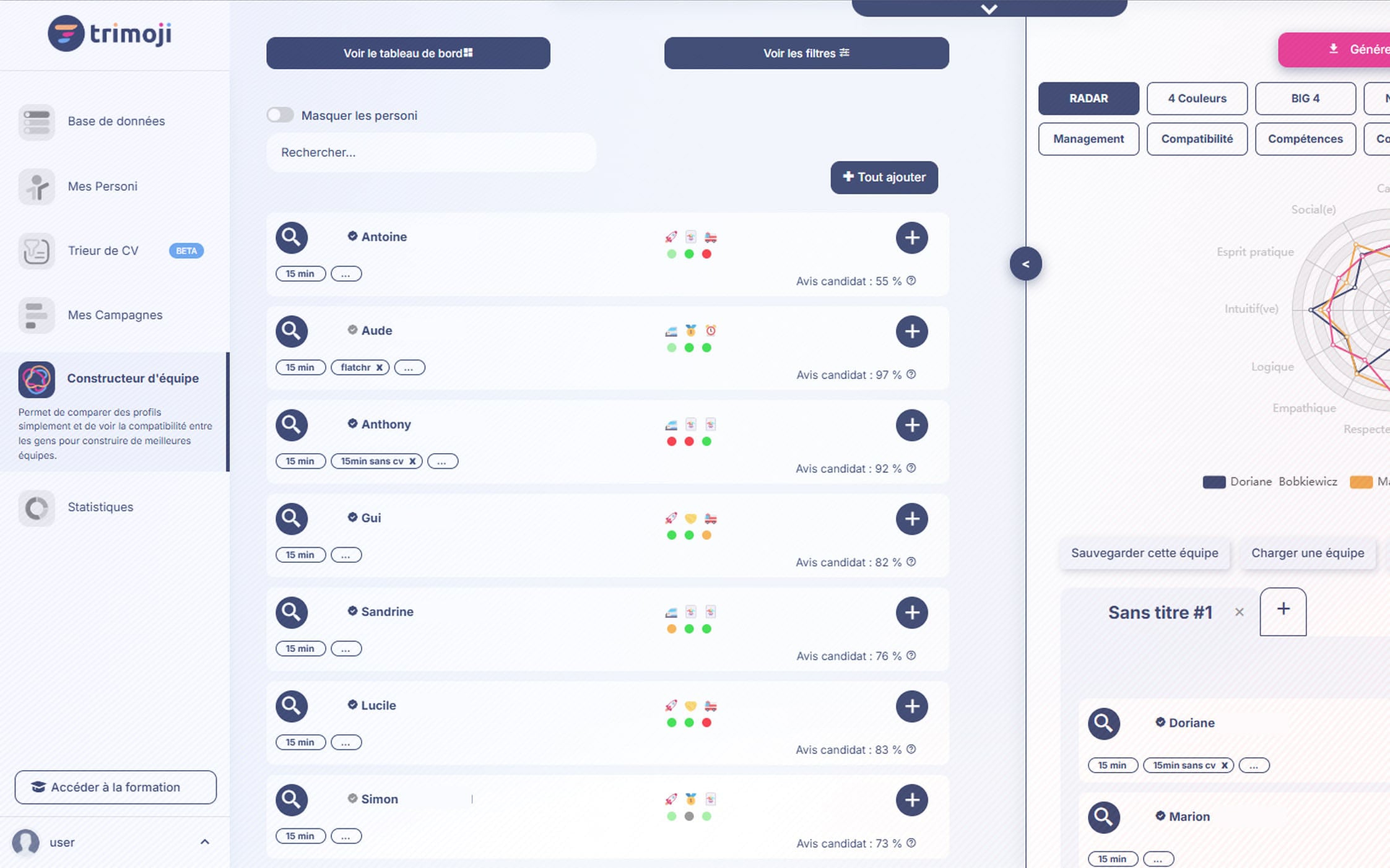 Trimoji - Plateforme d'analyse de personnalité